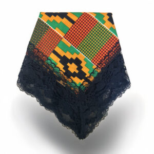 Joyce Hankies & Designs - Cotton Afrocentric Kenta Cloth with black lace